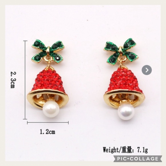 NEW Xmas Red & Green Rhinestone Pearl Bell Post Earrings - Picture 7 of 13